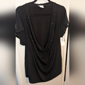 Womens Black 2x cowl neck shirt with studs.
